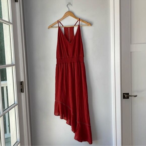 Anthropologie Red Carter Gauzy Burgundy Red High Low Midi Dress - Picture 1 of 10